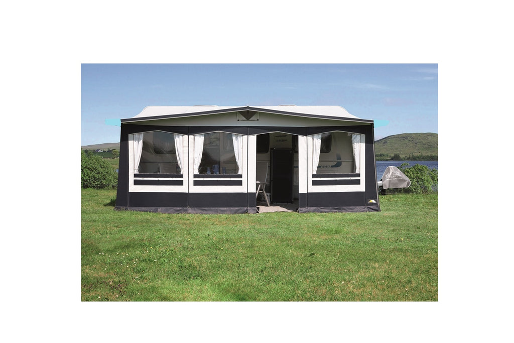 DWT Atelier Chalet mit Vordach Ganzjahres-Wohnwagenvorzelt