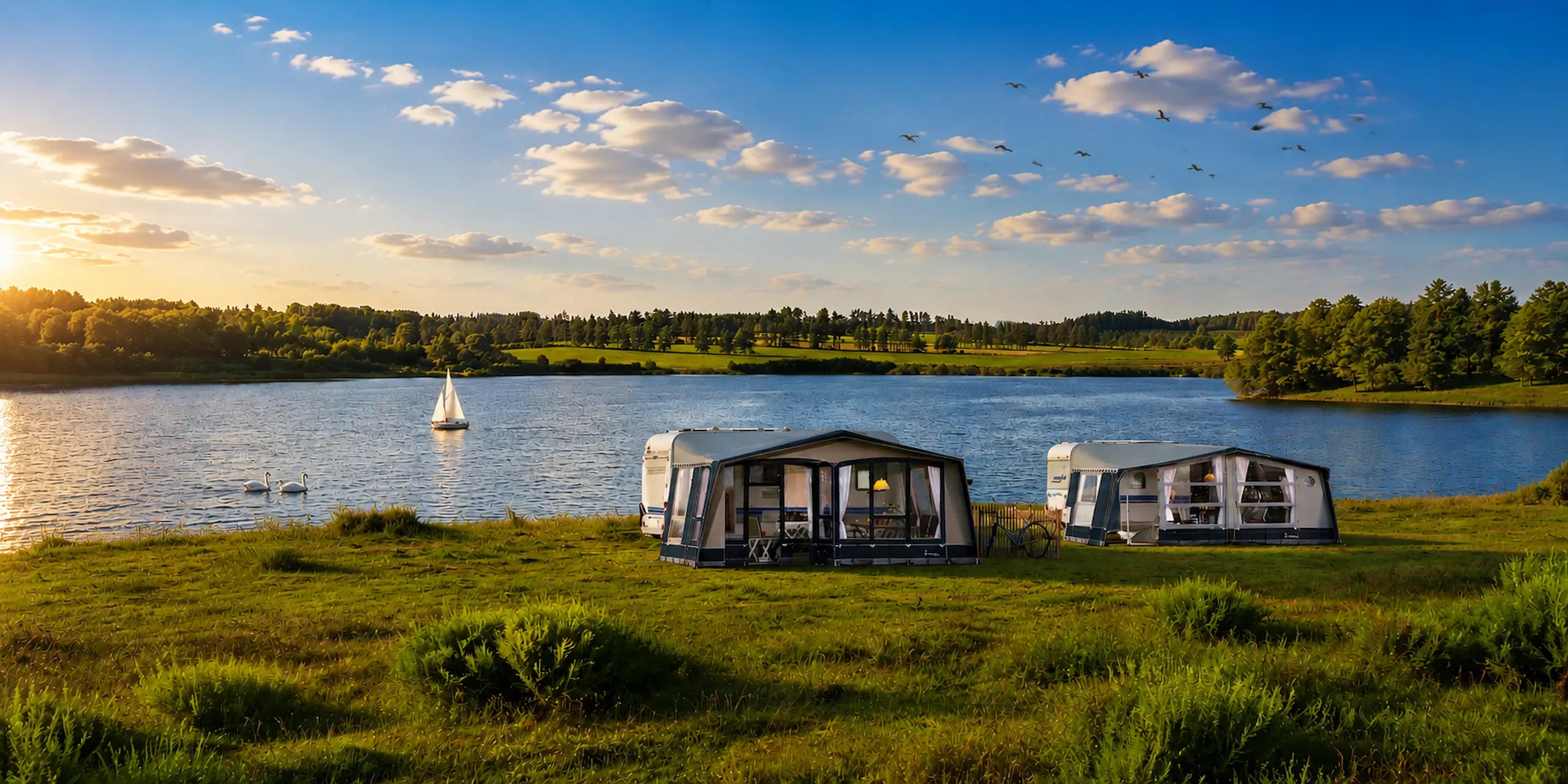 Wohnwagenvorzelt mit Campingaufbau am See – Vorzelteshop