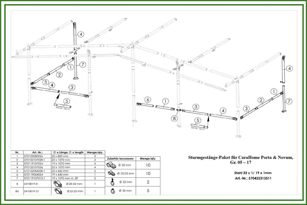 Güsto Güsto Sturmgestänge - Paket Zusatzstangen - Vorzelteshop